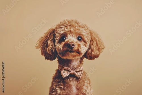 Adorable Toy Poodle Puppy with Bow Tie Studio Portrait
