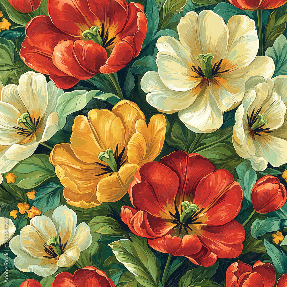 custom made wallpaper toronto digitalColorful tulips bouquet, floral background, spring design