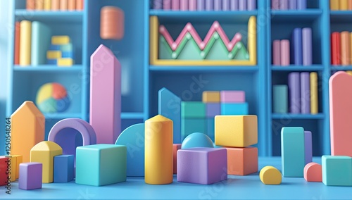 Pastel Geometric Shapes in a Playful Library Setting