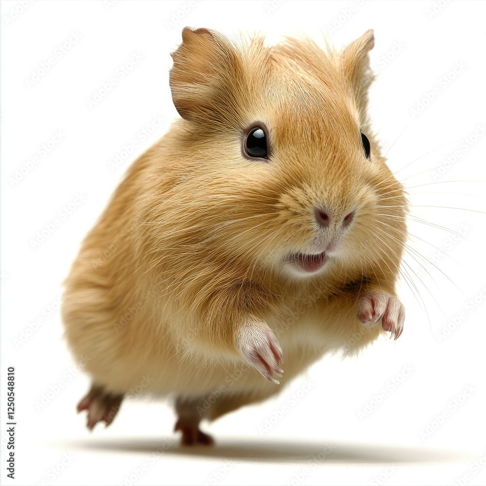 Energetic Jumping Guinea Pig Captured in Motion Against a Bright White Background Energetic Jumping Guinea Pig Captured in Motion Against a Bright White Background