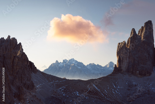 Three Peaks of Lavaredo mountains on autumn season