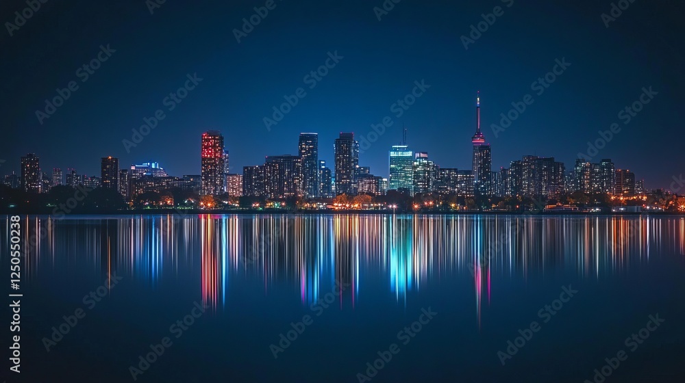 Fototapeta premium illuminated, skyline, city, night