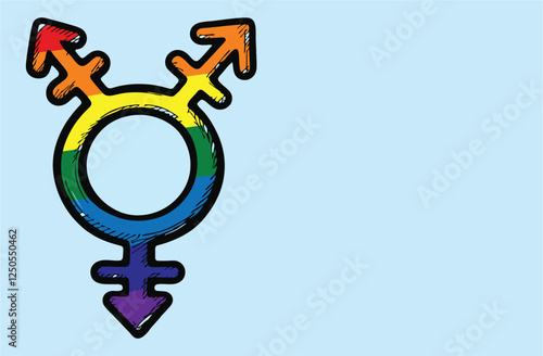 Transgender hand drawn symbol icons. Free blank space Rainbow Pride colors. Pride month June, greeting card, poster, banner or sticker. Social, electronic and print media equal rights for LGBT. EPS 10