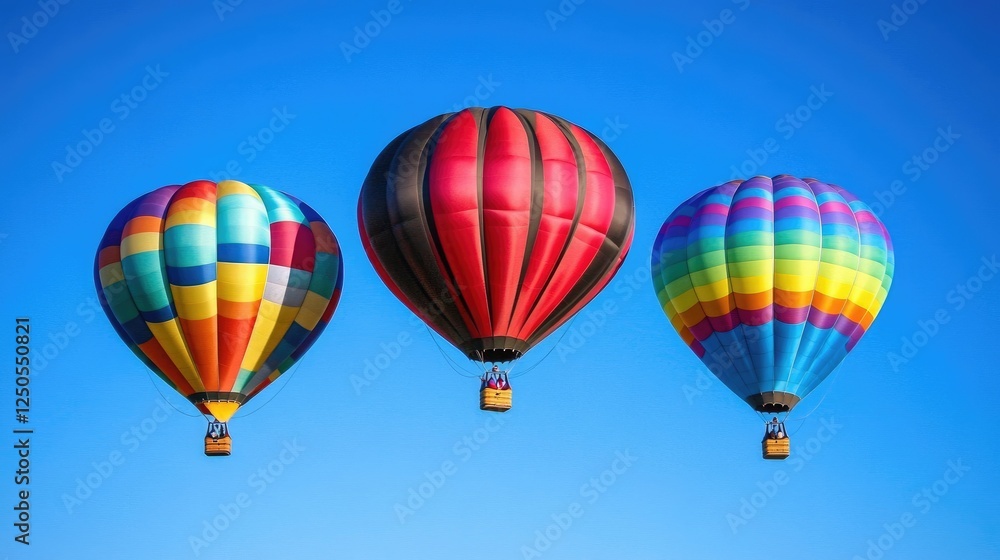 Obraz premium Colorful hot air balloons in blue sky aerial view travel adventure outdoor experience