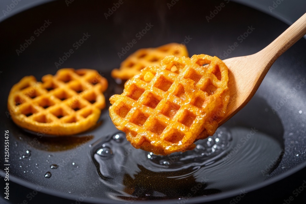 Artisanal Crispy Waffle Fries in Cast Iron Pan - High-Resolution Culinary Visuals for Modern Kitchens and Food Branding Inspiration Artisanal Crispy Waffle Fries in Cast Iron Pan - High-Resolution Culinary Visuals for Modern Kitchens and Food Branding Inspiration