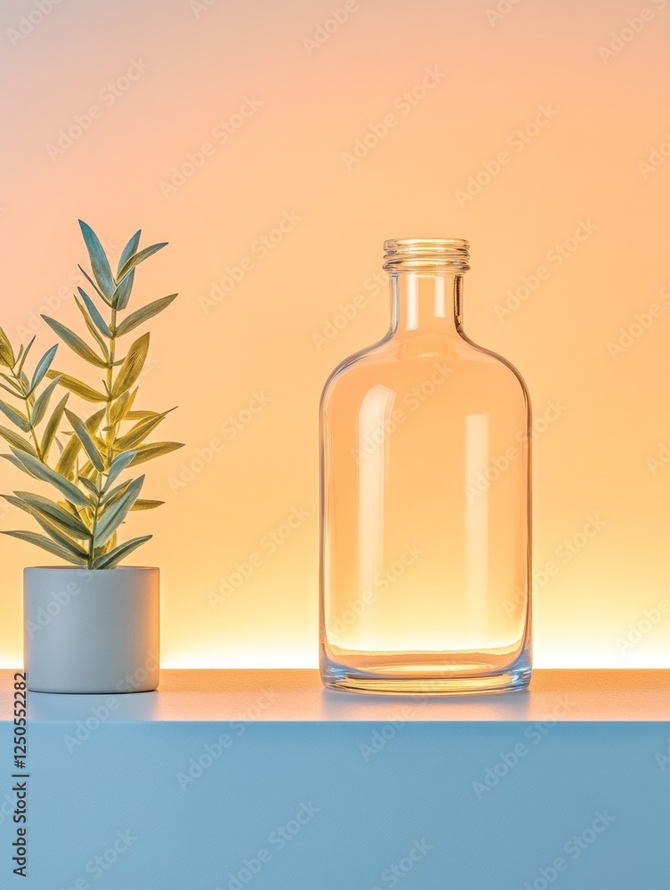 Contemporary Minimalist Bar Display Symmetric Glass Bottle and Potted Plant on Illuminated Shelf - Luxury Hospitality and Modern Interior Design Inspiration Contemporary Minimalist Bar Display Symmetric Glass Bottle and Potted Plant on Illuminated Shelf - Luxury Hospitality and Modern Interior Design Inspiration