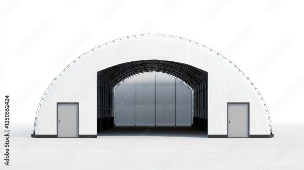 Modern Arched Building: A clean and contemporary design of a large, arched building featuring a spacious interior with double doors. The simple. Modern Arched Building: A clean and contemporary design of a large, arched building featuring a spacious interior with double doors. The simple.