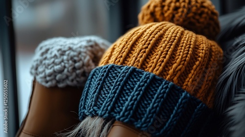 Stylish Knitted Winter Accessories Closeup photo