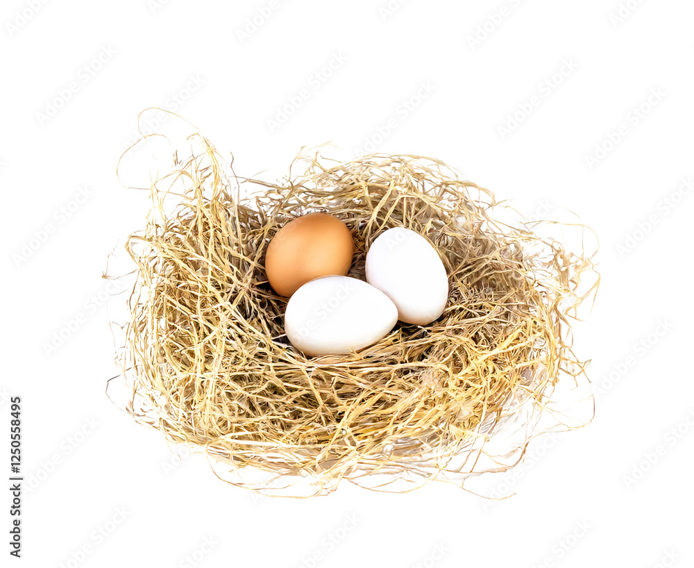 Fresh eggs in a straw nest, isolated on a transparent PNG background, creating a natural and rustic vibe, perfect for farm branding, organic food designs, and culinary projects.
Fresh eggs in a straw nest, isolated on a transparent PNG background, creating a natural and rustic vibe, perfect for farm branding, organic food designs, and culinary projects.