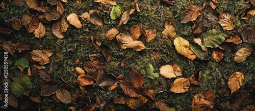 Woodland floor textures featuring leaf moss and grass patterns on a cold winter morning in Porthkerry Coastal Country Park South Wales photo