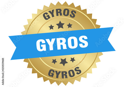 gyros. gyros round blue and gold label isolated on transparent background