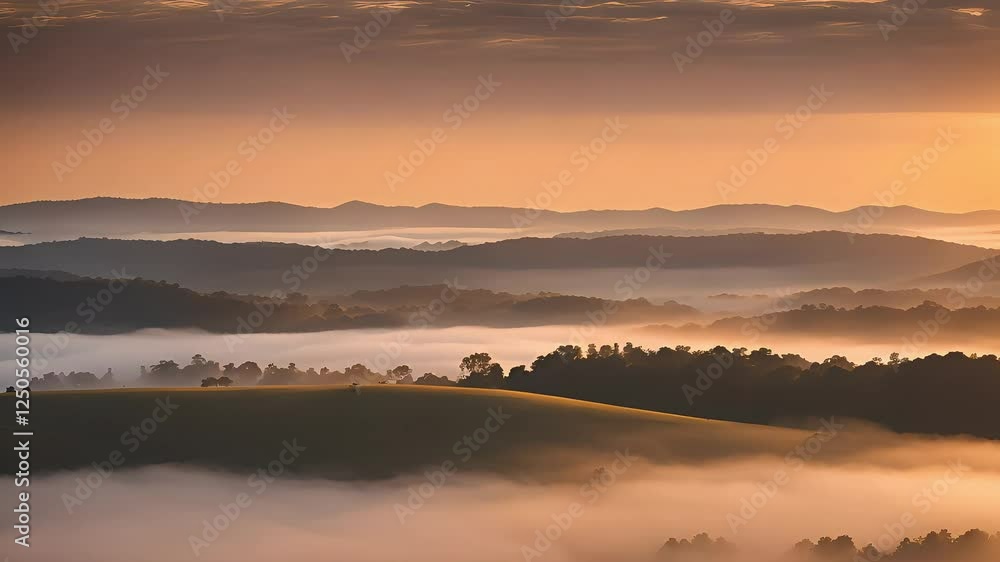 Sunrise Over Foggy Mountain Valley Sunrise Over Foggy Mountain Valley