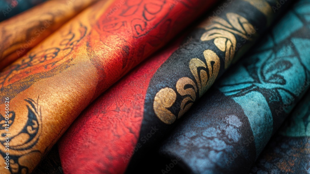 Textured layered fabric with intricate designs in vibrant colors suitable for kites or crafts showcasing artistic textile craftsmanship.