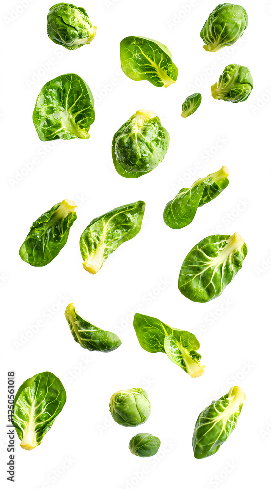 Brussels sprouts falling, white background, isolated, photography Brussels sprouts falling, white background, isolated, photography