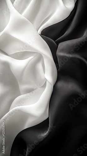 Black and white silk fabric swirl.  Background texture for design