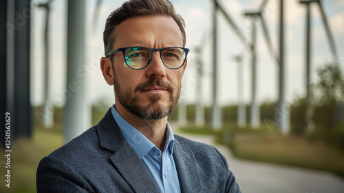 Wallpaper Mural Energy manager with wind turbines in background, showcasing sustainability Torontodigital.ca