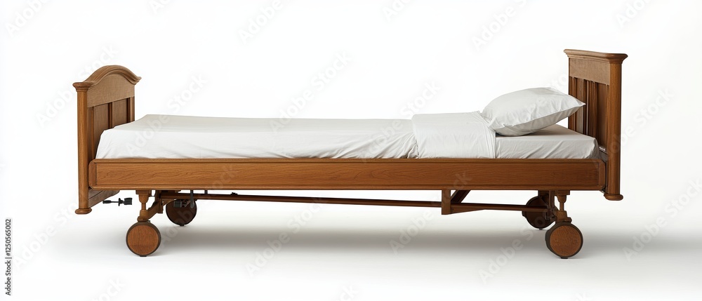 Patient bed displayed on a white background for high-fidelity medical imaging Patient bed displayed on a white background for high-fidelity medical imaging