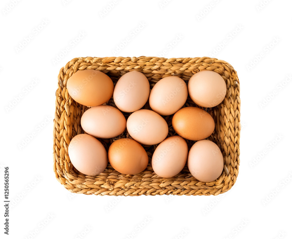 Fresh eggs in a rustic wicker basket, isolated on a transparent PNG background, perfect for farm branding, organic food designs, and culinary projects.
Fresh eggs in a rustic wicker basket, isolated on a transparent PNG background, perfect for farm branding, organic food designs, and culinary projects.