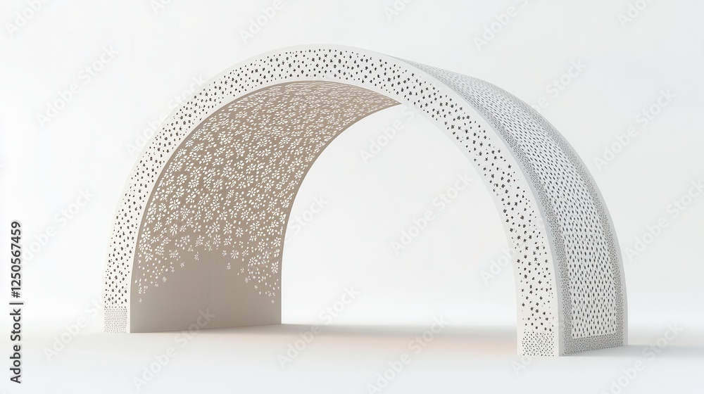 Elegant arch-style exhibition stand with curved edges, subtle patterns, plain white background, perfect for branding presentations, transparent background