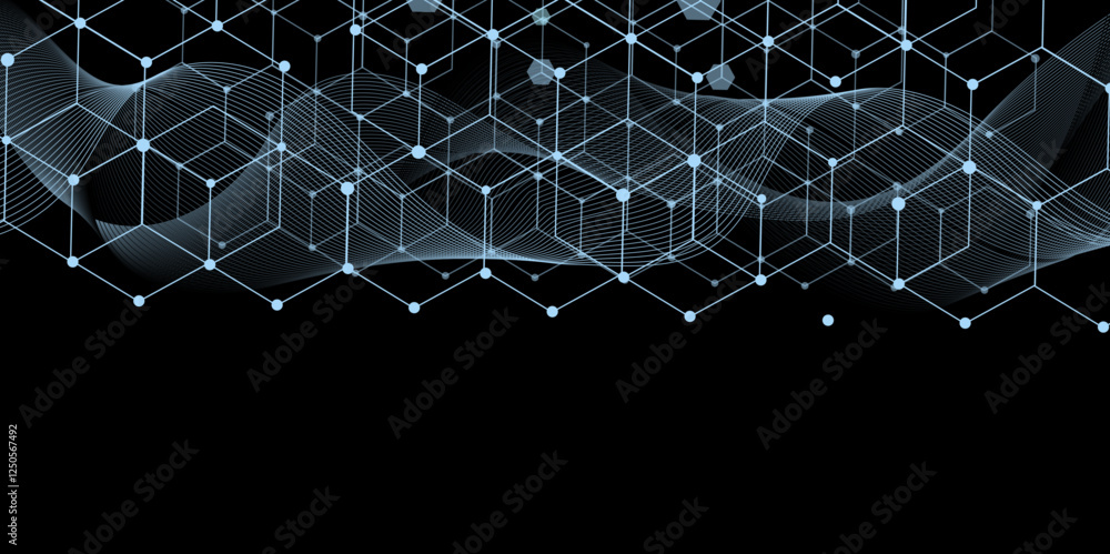 Obraz premium Abstract blue geometric background. Hexagons design for medical, science, and digital technology. Science network pattern, connecting lines and dots. Technology hexagons structure or molecular connect