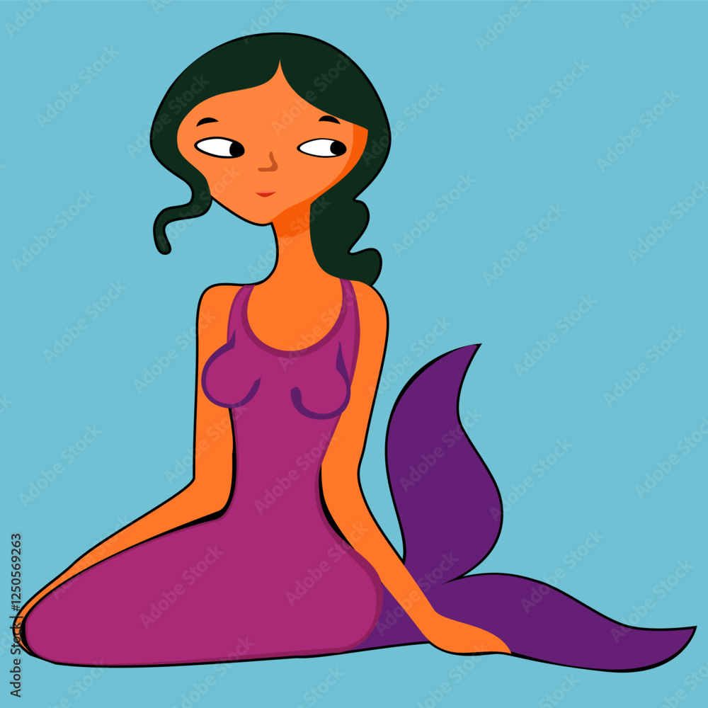 Fototapeta premium little mermaid, whimsical cartoon mermaid on solid light blue background. Cute little mermaid figurine character