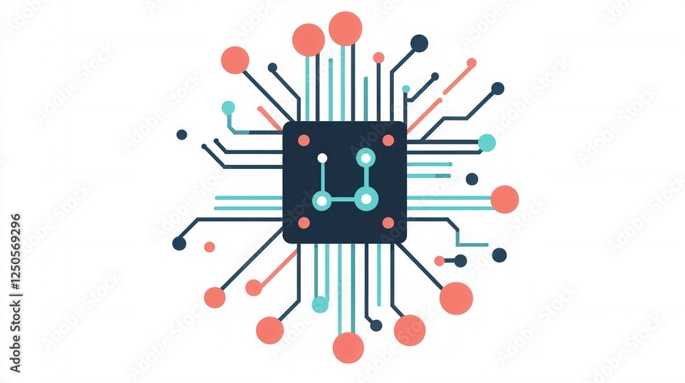 Fototapeta premium Quantum Computer Icon featuring simplified circuits, presented on a clean white background, suitable for digital applications and design projects