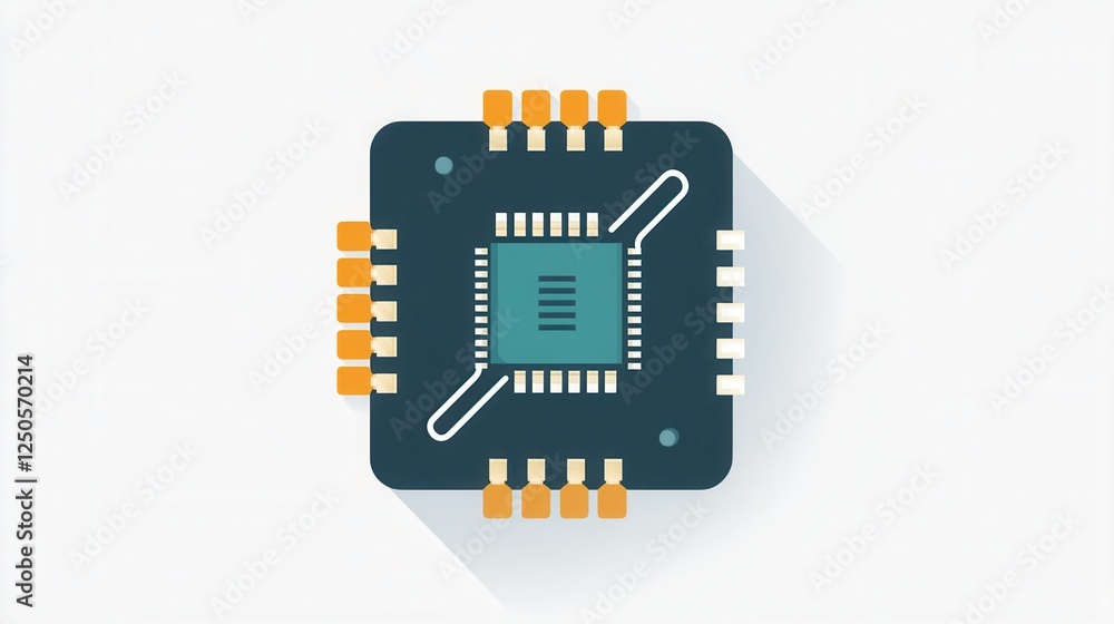 Clean flat icon of a computer chip representing technology, set against a white backdrop, ideal for digital applications and tech-related content Clean flat icon of a computer chip representing technology, set against a white backdrop, ideal for digital applications and tech-related content
