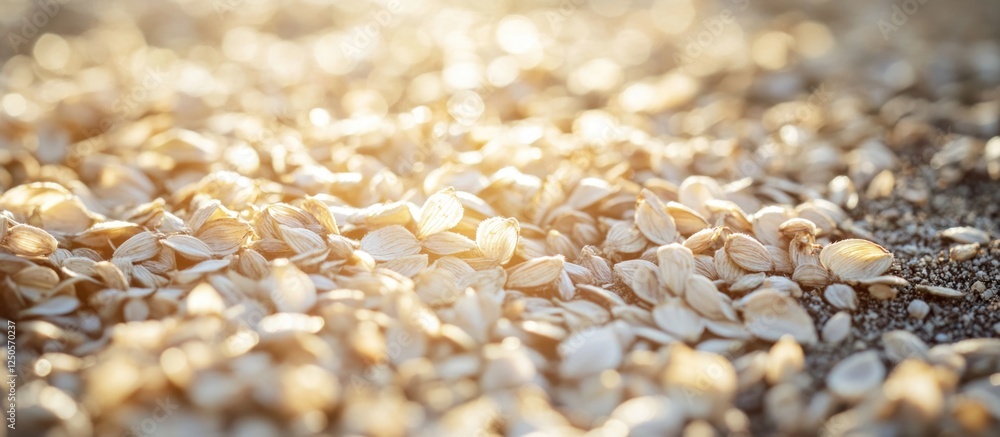 Obraz premium Delicate winged seeds scattered on the ground illuminated by soft sunlight creating a serene natural scene.