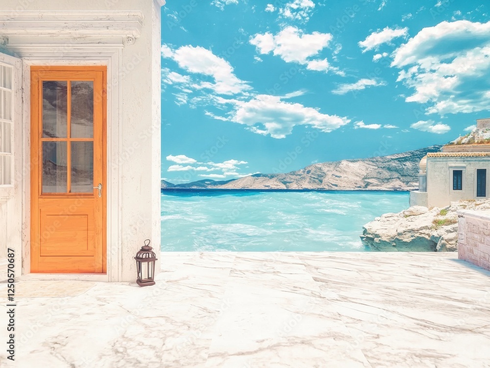 Fototapeta premium Relaxing coastal escape scenic view from an elegant doorway mediterranean landscape tranquil environment