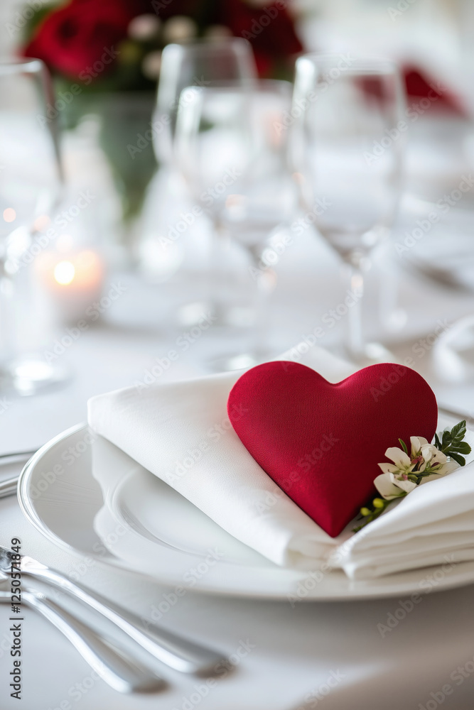 Elegant dinner setting with napkins and heart-shaped decor Elegant dinner setting with napkins and heart-shaped decor