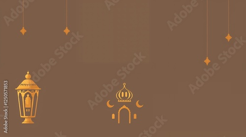 Ramadan Kareem: Golden Lantern and Mosque Silhouette