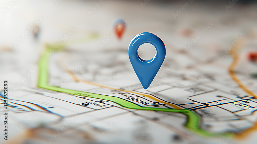 Navigation point on city map urban environment digital content close-up view location tracking concept Navigation point on city map urban environment digital content close-up view location tracking concept