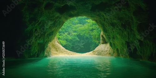 Exploring serene cave water views tropical forest landscape natural environment tranquil concept photo