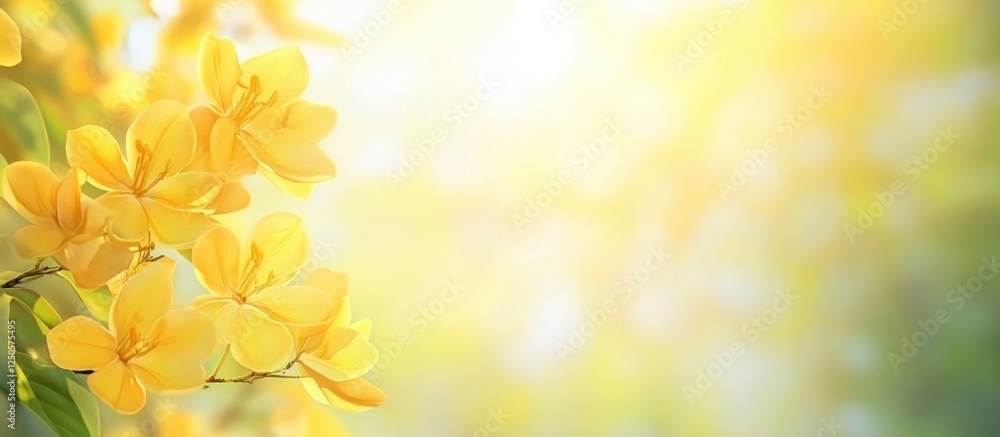 Beautiful Cassia Fistula flowers in vibrant yellow with soft focus background ideal for serene nature and floral decoration themes. Beautiful Cassia Fistula flowers in vibrant yellow with soft focus background ideal for serene nature and floral decoration themes.