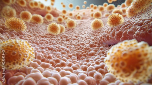 Microscopic View of Adipocytes and Inflammatory Cells in 3D Illustration of Fat Tissue Structure photo