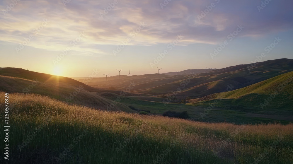 Golden Hour at the Wind Farm: A Serene Landscape of Sustainable Energy Golden Hour at the Wind Farm: A Serene Landscape of Sustainable Energy