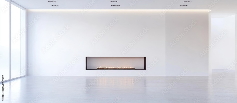 Modern minimalist living room with white walls fireplace bright spacious area and ample copy space for interior design concepts Modern minimalist living room with white walls fireplace bright spacious area and ample copy space for interior design concepts