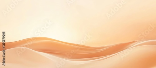 Majestic sand dunes at sunrise showcasing soft orange hues and textures with ample space for text against a bright clear sky photo