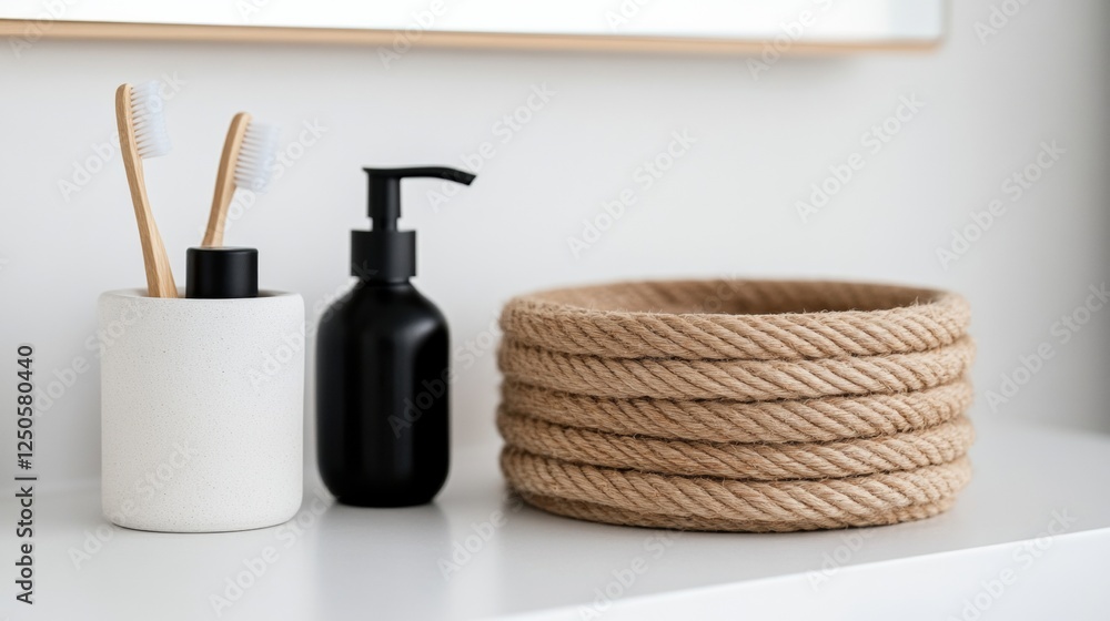 Rustic Nautical Oral Care Display Bamboo Toothbrushes in Rope Accents and Ceramic Holder - Eco-Friendly Bathroom Decor and Sustainable Living Solutions Rustic Nautical Oral Care Display Bamboo Toothbrushes in Rope Accents and Ceramic Holder - Eco-Friendly Bathroom Decor and Sustainable Living Solutions