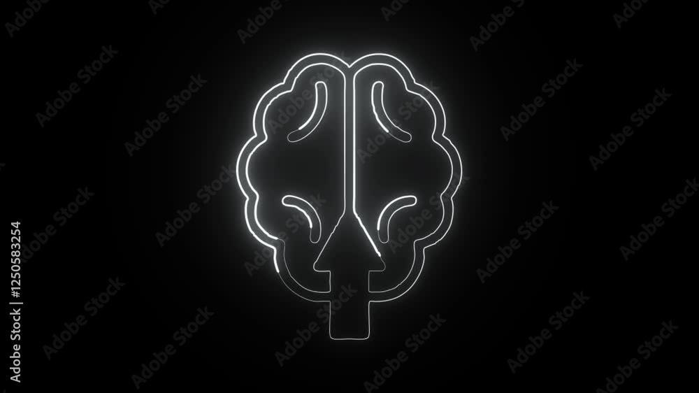 glowing neon brain up arrow icon isolated on black background. HD video motion graphic animation glowing neon brain up arrow icon isolated on black background. HD video motion graphic animation