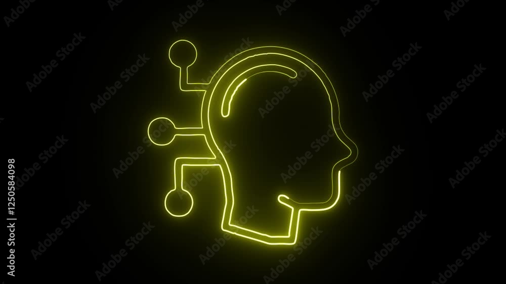 glowing neon human head icon isolated on black background. HD video motion graphic animation. glowing neon human head icon isolated on black background. HD video motion graphic animation.