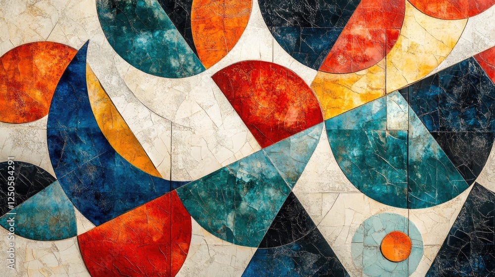 Fototapeta premium Vibrant Abstract Geometric Tile Design with Bold Colors and Textures for Modern Interior Aesthetics