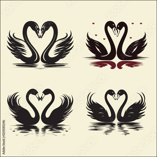 Heart Swans, Love Birds, Silhouette Romance