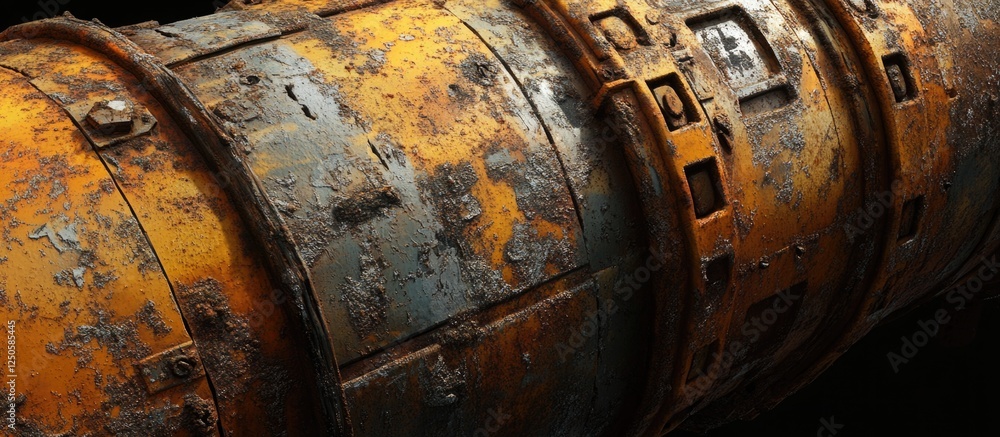 Rusty metal pipe machinery showcasing intricate scratches and cracks in a close-up view emphasizing aged industrial textures. Rusty metal pipe machinery showcasing intricate scratches and cracks in a close-up view emphasizing aged industrial textures.