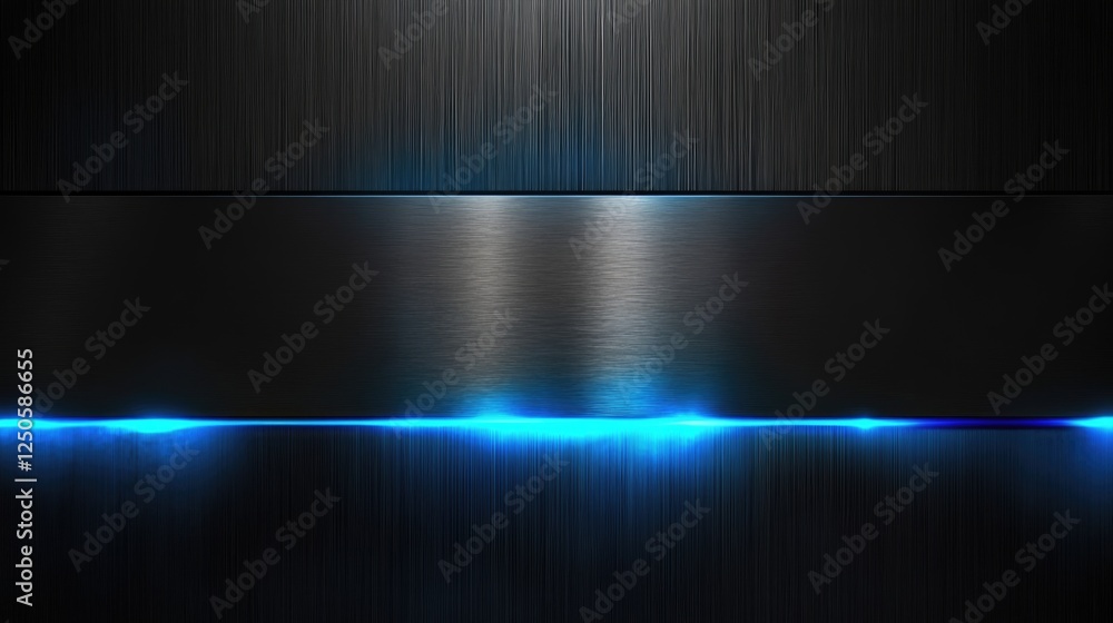 Naklejka premium Metallic Surface with Elegant Blue Light Strip Creating Modern Industrial Aesthetic