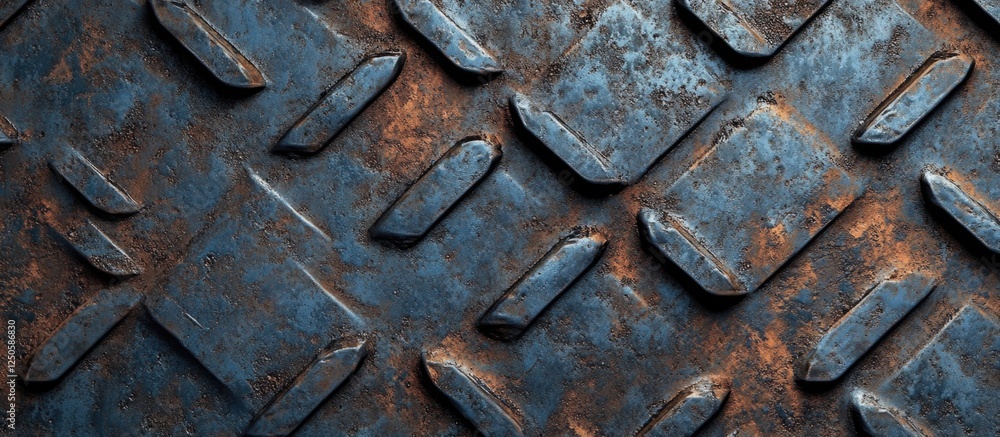 Industrial metal texture featuring a distressed diamond plate surface with rust and grunge elements suitable for background and design projects. Industrial metal texture featuring a distressed diamond plate surface with rust and grunge elements suitable for background and design projects.