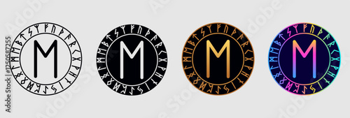 Scandinavian rune Ehwas  in different design variations.
