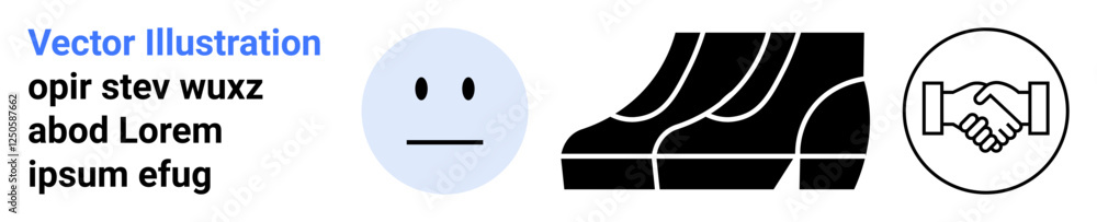 Neutral face emotion expressing emotion, business shoes symbolizing professionalism, and handshake representing agreement. Ideal for teamwork, business ethics, networking, corporate culture Neutral face emotion expressing emotion, business shoes symbolizing professionalism, and handshake representing agreement. Ideal for teamwork, business ethics, networking, corporate culture