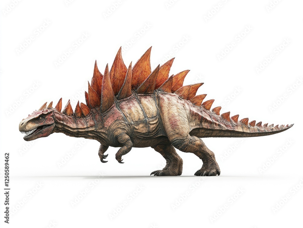 Obraz premium Majestic Stegosaurus Roaming Through a Lush Prehistoric Landscape Under a Vibrant Sky