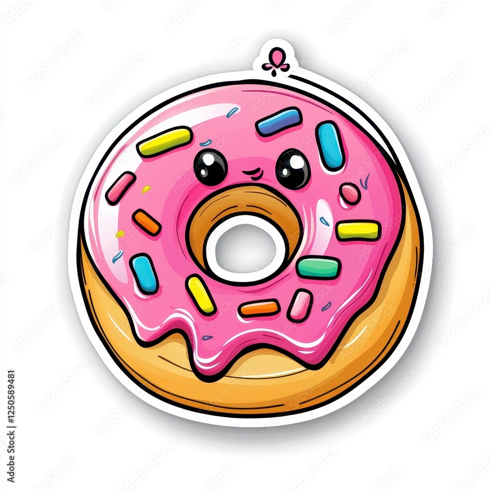 Fototapeta premium Cute Pink Donut with Sprinkles and Happy Face Cartoon Design